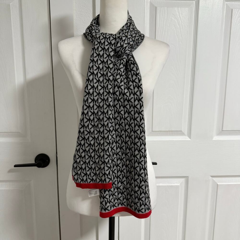 Michael Kors Knit Logo Black Gray Scarf One Size